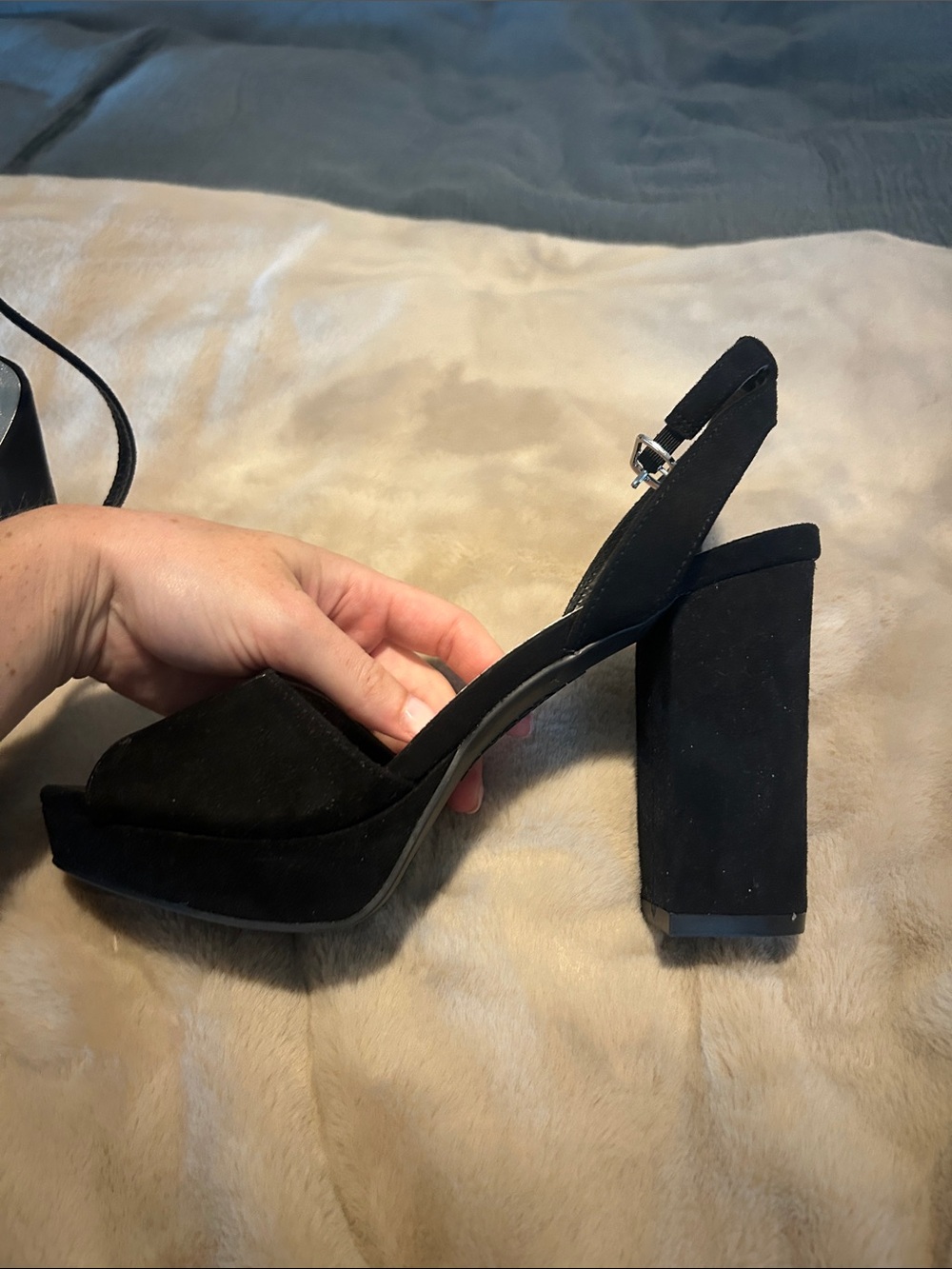 Black Suede Platform Block Heel